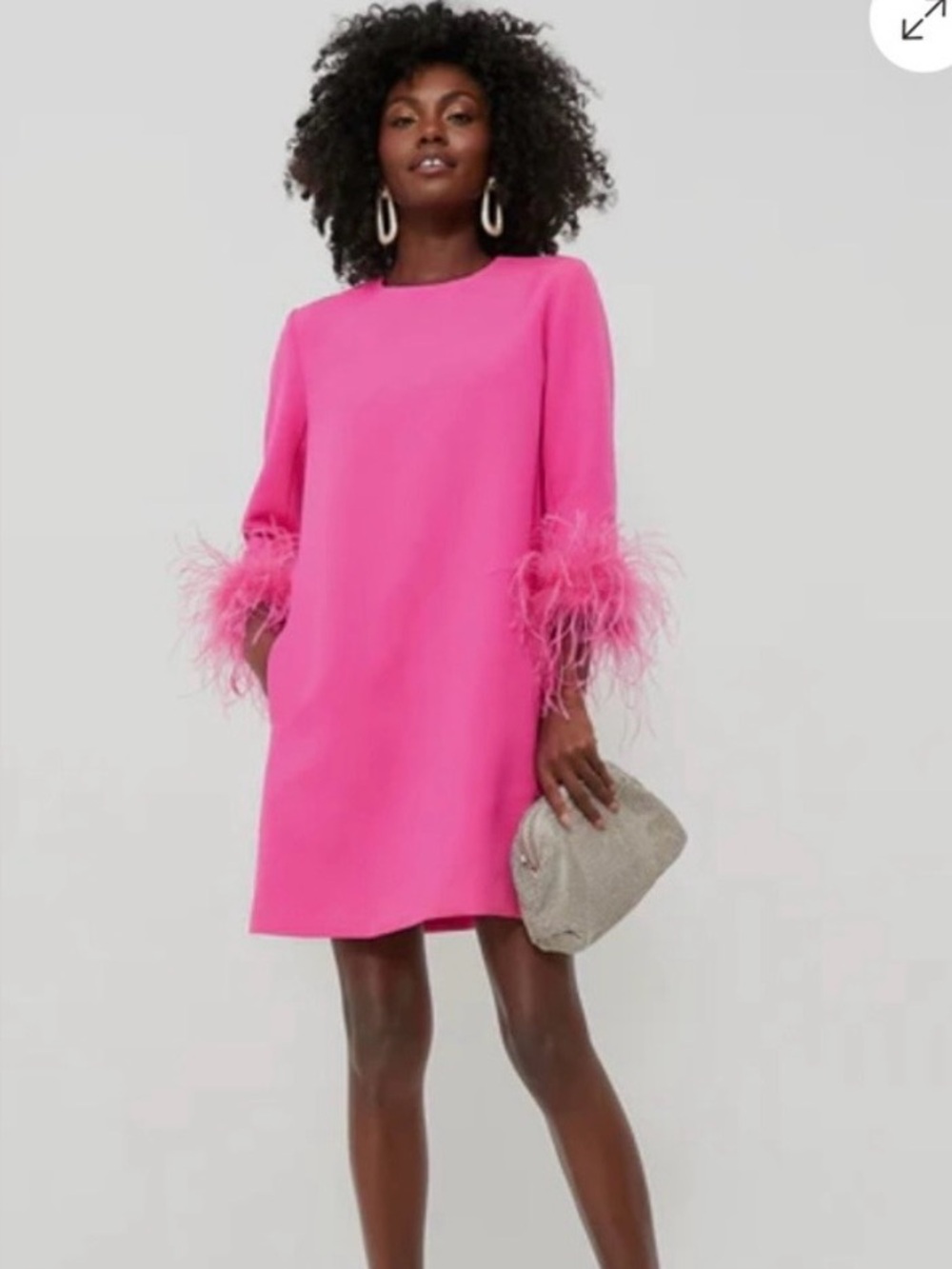 Tuckernuck Mod Mary Pink Feather-Cuff Shift Dress